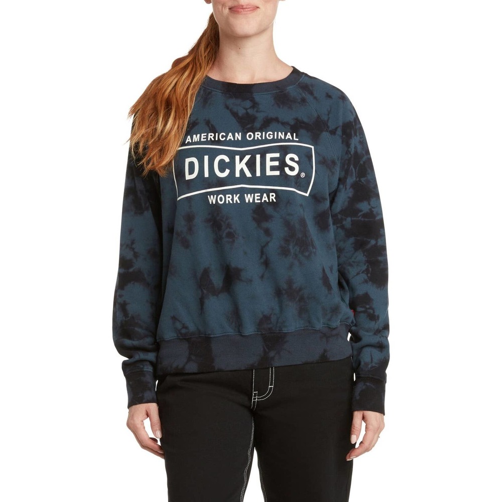 Dickies Junior's Logo Tie Dye Fleece Sweatshirt in Airforce Blue Size M $50